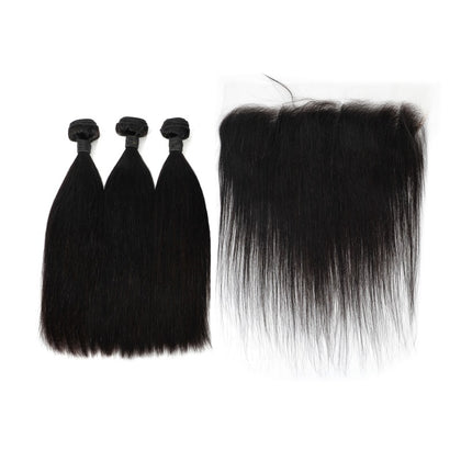 Vendor 3 Bundles Straight Wave Brazilian Virgin Human Hair Bundles With Lace Frontal