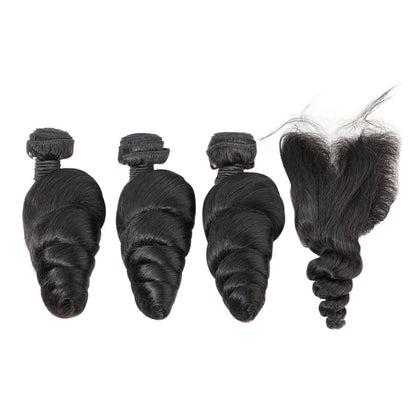 Soul Beauty Brazilian Loose Wave Hair 3 Bundles Deals With Lace Closure 4x4 Inch