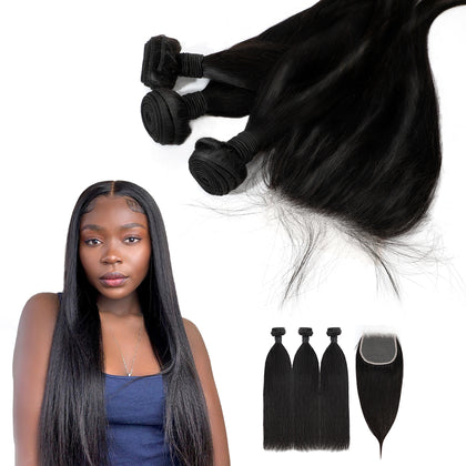 Hot Selling Brazilian Straight Wave Human Hair Bundles With Lace Closure Frontal