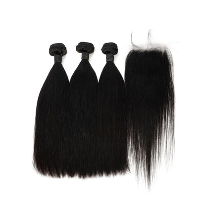 Hair Products Wholesale Unprocessed Virgin Natural 3 Straight Wave Bundles With Closure