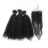 Brazilian Kinky Curly Wave Natural Black Unprocessed Products Human Cuticle Aligned With 4x4 Lace Closure