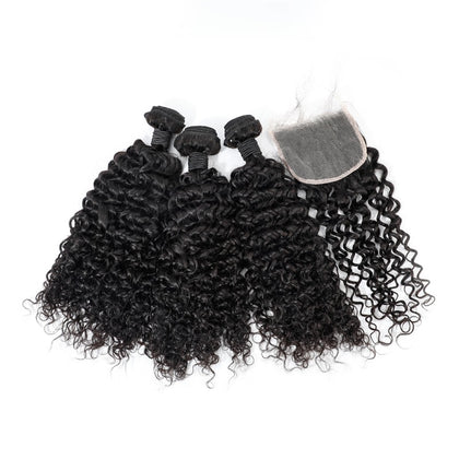 High Quality Cuticle Aligned Curly Human Hair Bundles With 4X4 Lace Closure Hair Extension