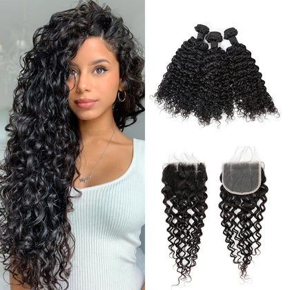 100% Virgin 3 Hair Bundles Brazilian Virgin Human Curly Hair Bundles With Lace Closure