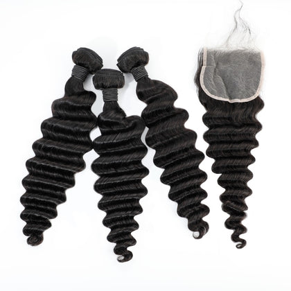 Wholesale Silky Deep Unprocessed Cuticule Virgin Brazilian Hair Bundles With Closure