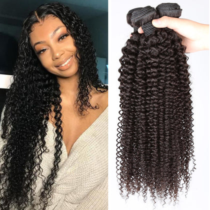 Brazilian Kinky Curly Wave 3 Bundles 10A Grade Virgin Human Hair Bundles with  Closure