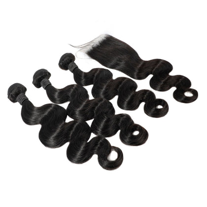 Unprocessed Human Hair Mongolian Body Wave Human Hair Bundles With Closure