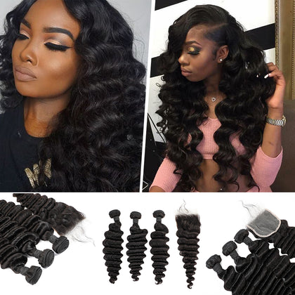 Wholesale Silky Deep Unprocessed Cuticule Virgin Brazilian Hair Bundles With Closure