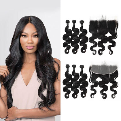 100% Virgin Cuticle Aligned Peruvian Human Hair Virgin Body Hair Bundles With Lace Frontal