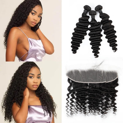 Soul Beauty Unprocessed Virgin Deep Wave With 13X4 Lace Frontals
