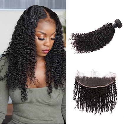 Hair Bundles Raw Kinky Curly Indian Transparent 13*4 Lace Frontal