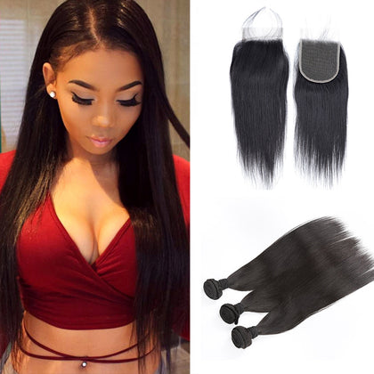 Soul Beauty 3 bundles Unprocessed  Virgin Hair Straight Hair With Lace Closure